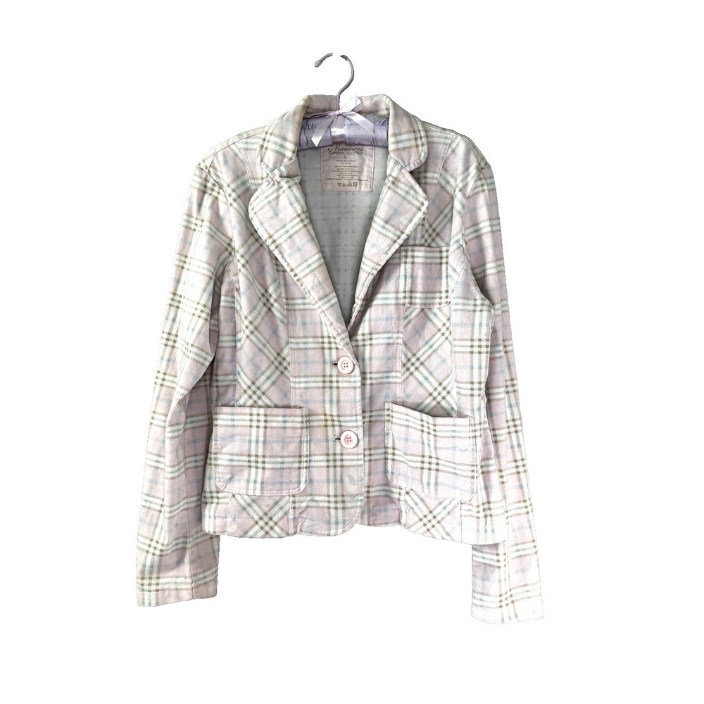 VTG Y2K Jacket Maurices Large Pastel Pink Plaid Blazer Coquette Twee Academia